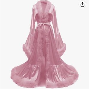 COPY - Pink SILK faux feather fur lined robe